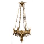 A bronze gothic revival chandelier, H about 88 - Diameter about 34 cm