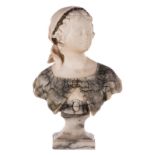 Van Vaerenbergh G., a bust of a girl in marble and alabaster, H 48 cm
