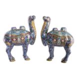 A pair of Chinese cloisonné incense burners, modelled as camels, floral decorated, H 41,5 - 42 cm