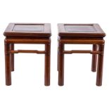 A pair of Chinese quadrangular elmwood occasional tables, H 53 - W 44 - D 44 cm