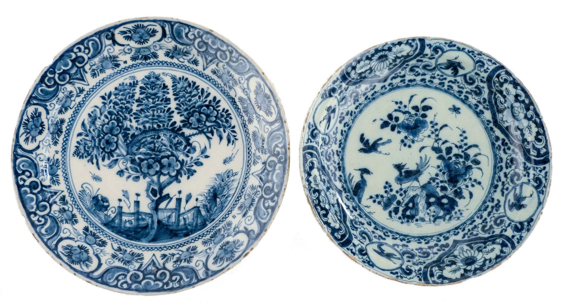 A blue and white 'theeboom' decorated Dutch Delftware plate, marked 'De Witte Starre', Diameter 28