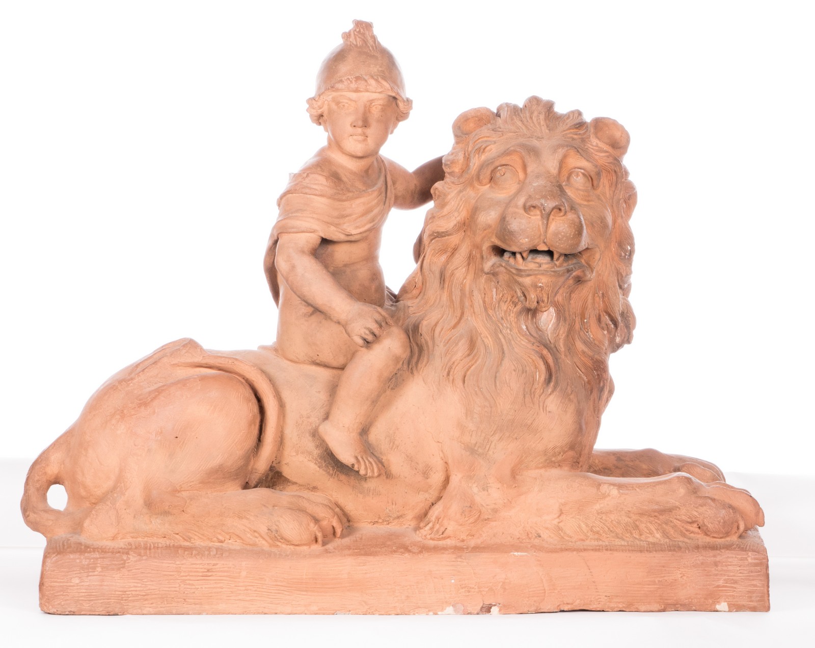 A large pair of terracotta sculptures depicting an allegoric scene, 19thC, H 78 - B 97 - D 35 cm - Image 12 of 62