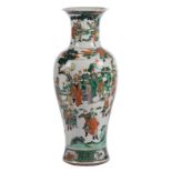 A Chinese famille verte baluster shaped vase, decorated with an animated scene, marked, 19thC, H