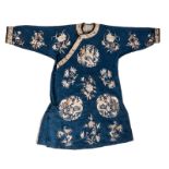 A Chinese silk embroidered robe, floral decorated, with dragons and phoenix, late Qing dynasty, L