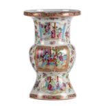 A Chinese famille rose Gu vase, the roundels decorated with court scenes, 19thC, H 39,5 cm