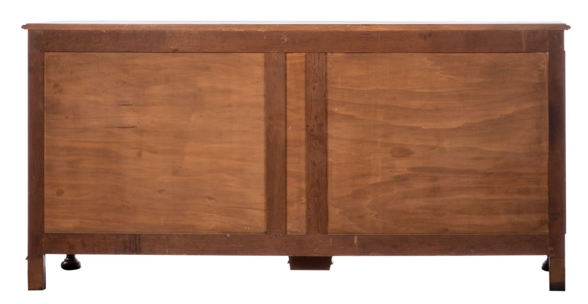 A 20thC copy of an oak low countries cupboard, H 100,5 - W 202 - D 56,5 cm - Bild 5 aus 9
