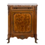 A Neoclassical cabinet, walnut and marquetery veneered, with marble top, style De Coene -