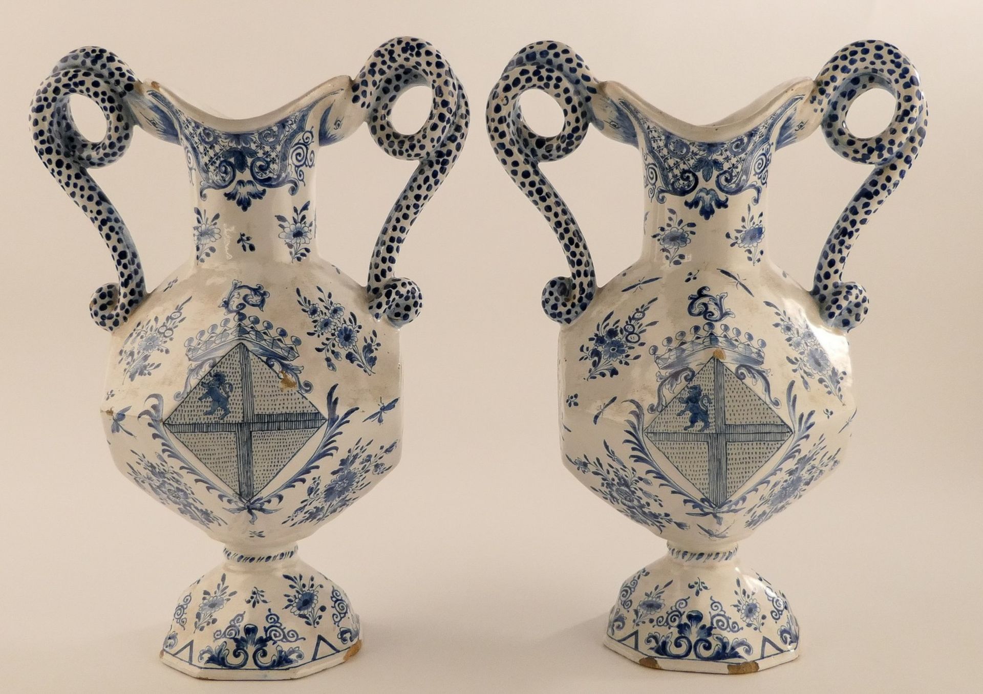 Two ornamental vases, tin glazed and blue decorated earthenware, (Dutch Delftware - marked 'De - Image 3 of 16