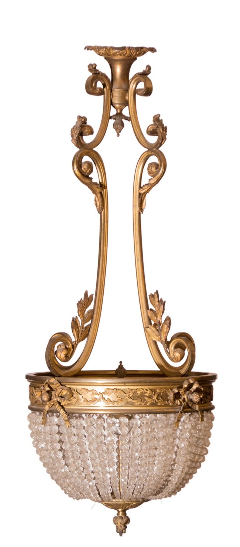 A neoclassical sac-à-perles chandelier, belle-époque, H 114 - Diameter 48 cm