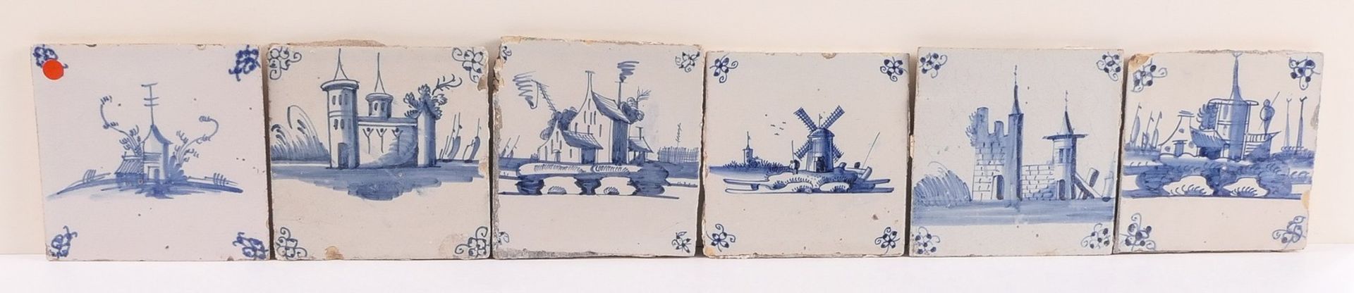 Lot of nine 17thC blue and white decorated Delft tiles; added a lot of first half 18thC blue and - Image 7 of 16