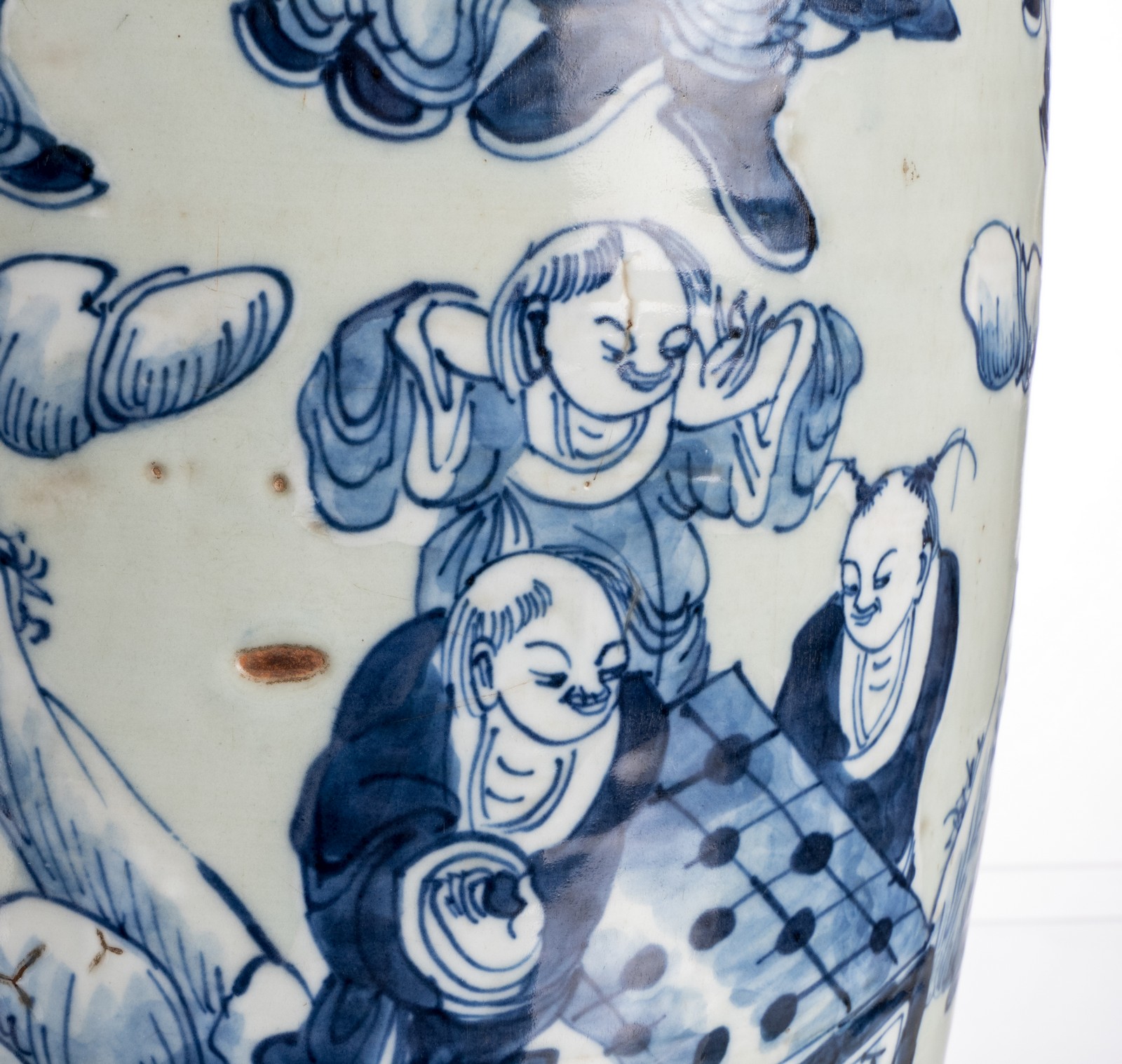 Two Chinese celadon ground blue and white vases, one with literati and one with children playing - Image 7 of 17