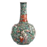 A Chinese polychrome relief bottle vase, decorated with monks and a dragon, marked, ca. 1900, H 34