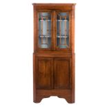 A mid 18thC English oak corner display cabinet, H 197 - W 85 - D 49 cm