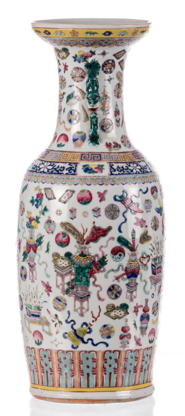 A Chinese famille rose vase with one hundred antiquities, H 60 cm - Image 2 of 7