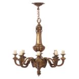 A baroque bronze chandelier with added the two matching wall brackets, chandelier: H 108 -