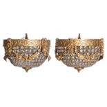 Two flush mount ceiling chandeliers with bronze setting, H 23 - Diameter 32,5 cm