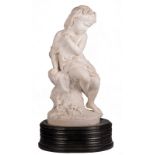 Romanelli P. - Firenze, lovely girl, white Carrara marble on a wooden base, H 105 (with base) - 86