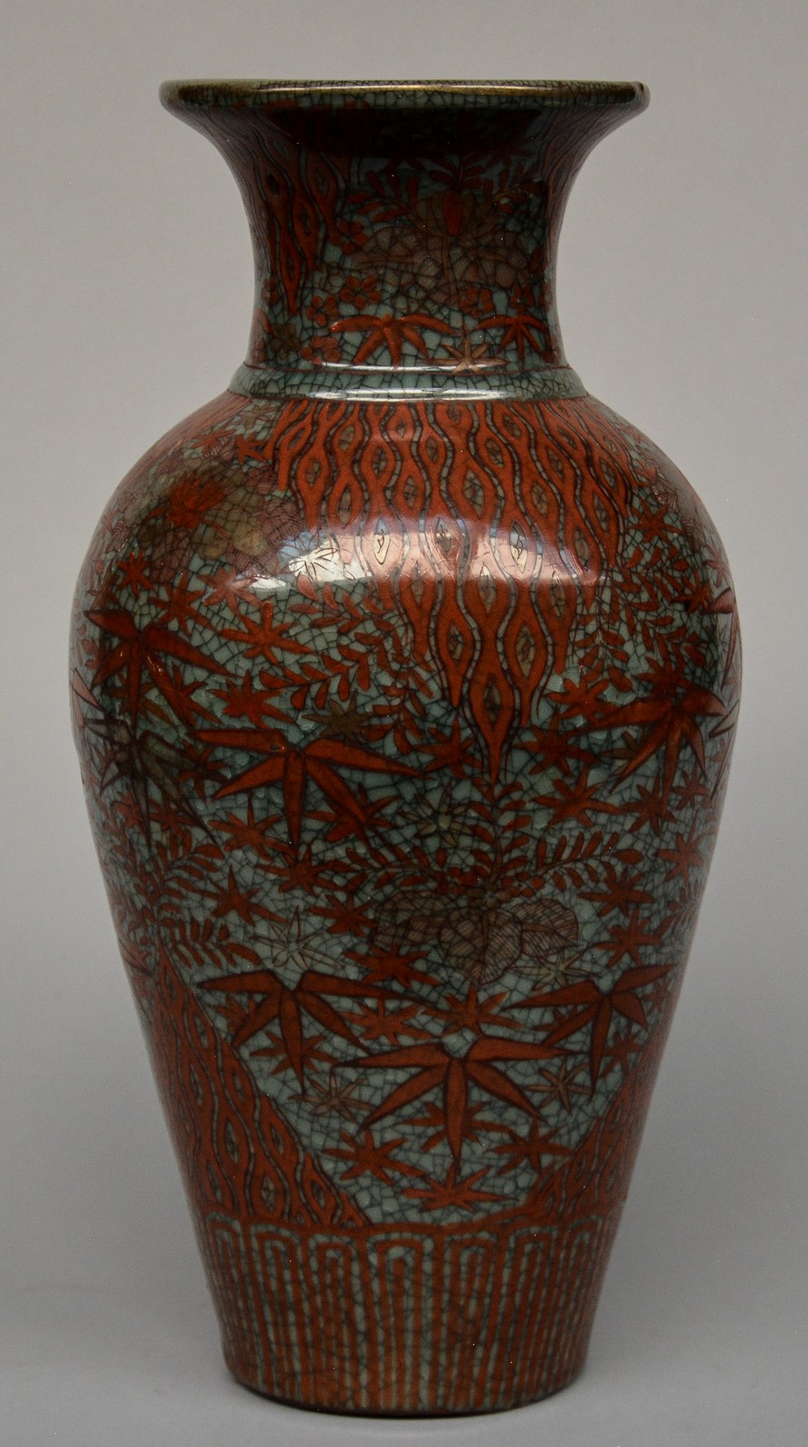 An Oriental polychrome crackleware vase, H 48,5 cm - Image 3 of 6