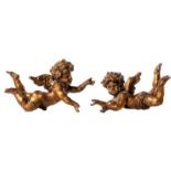 Two baroque gilt wooden angels, W 35 - 38 cm