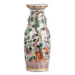 A Chinese famille rose vase, overall decorated with phoenix and birds on flower branches, 19thC, H