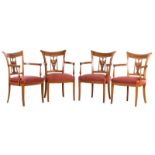 Aa set of four French directoire style cherrywood armchairs, H 88,5 - W 56 - D 59,5 cm