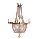 A neoclassical sac-à perles chandelier, ca. 1900, H 115 - Diameter  cm