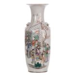 A Chinese polychrome vase with an animated scene on a terrace, H 58 cm