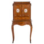 A French Transition style Bonheur du jour, mahogany and marquetry veneered, bronze mounts, the doors