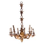 A neo rococo bronze and brass chandelier, H 105 - Diameter 72 cm