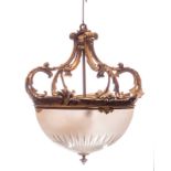 A rococo-style hallamp with bronze mounts and stained glass, H 53 - Diameter 52 cm