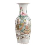 A Chinese famille rose vase, decorated with antiquities, flower branches and calligraphic texts,