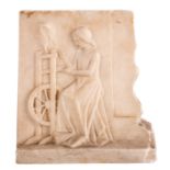 Not signed, a Carrara marble relief depicting Penelope at work, H 23 cm