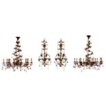 Two romantic chandeliers, decorated with grapebunches in stained glass, H 98 - Diameter 83 cm; added