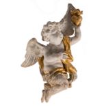 A Baroque polychrome paint and gilt wood altar angel, late 17thC, H 45 cm