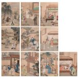 Ten Chinese framed water colours on textile, depicting the Jin Ping Mei story, 18thC/19thC,