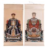 A pair of scroll paintings depicting the imperial pair, watercolour on paper, about 1900, 65,5 x 121