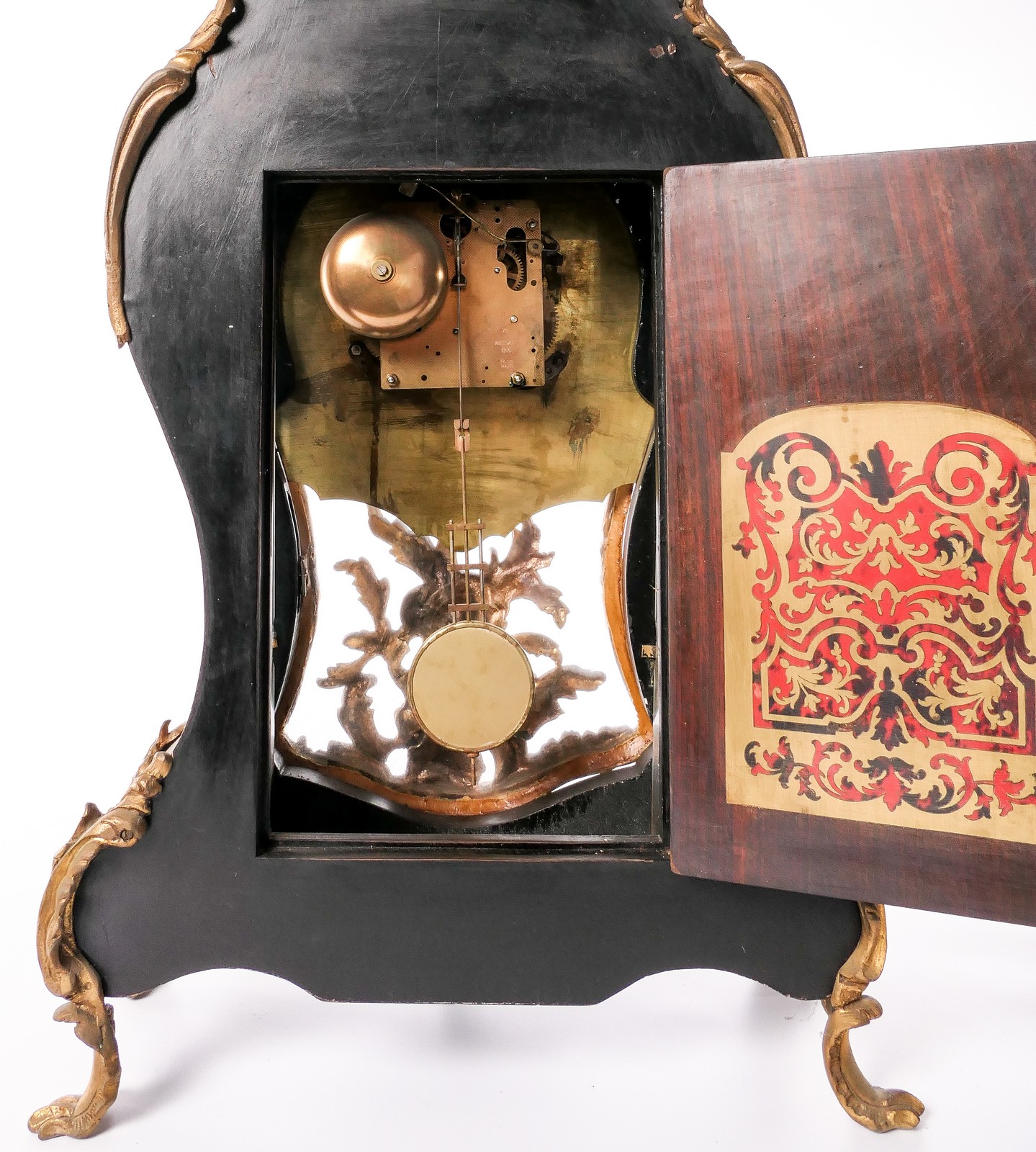 A cartel clock in Louis XV-style, Boulle marquetry and gilt bronze mounts, marked Kienzle, H 118,5 - Image 9 of 14
