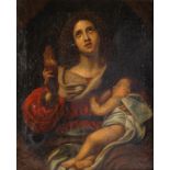 Unsigned, Our Lady of the Milk with flaming heart, oil on canvas, 18thC, 39 x 48 cm