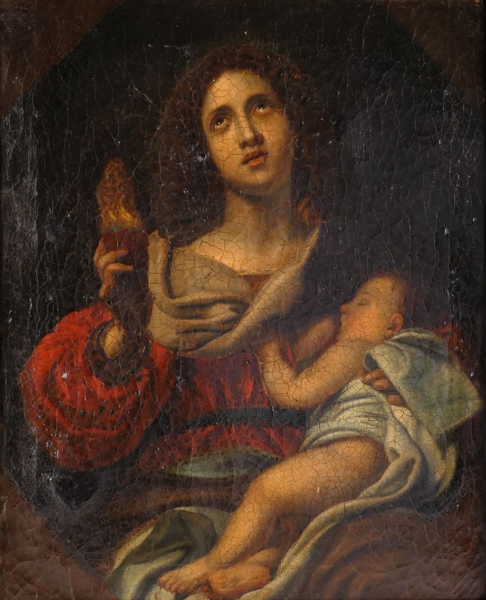 Unsigned, Our Lady of the Milk with flaming heart, oil on canvas, 18thC, 39 x 48 cm