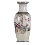 A Chinese polychrome decorated vase with an elegant garden scene, marked, H  61 cm