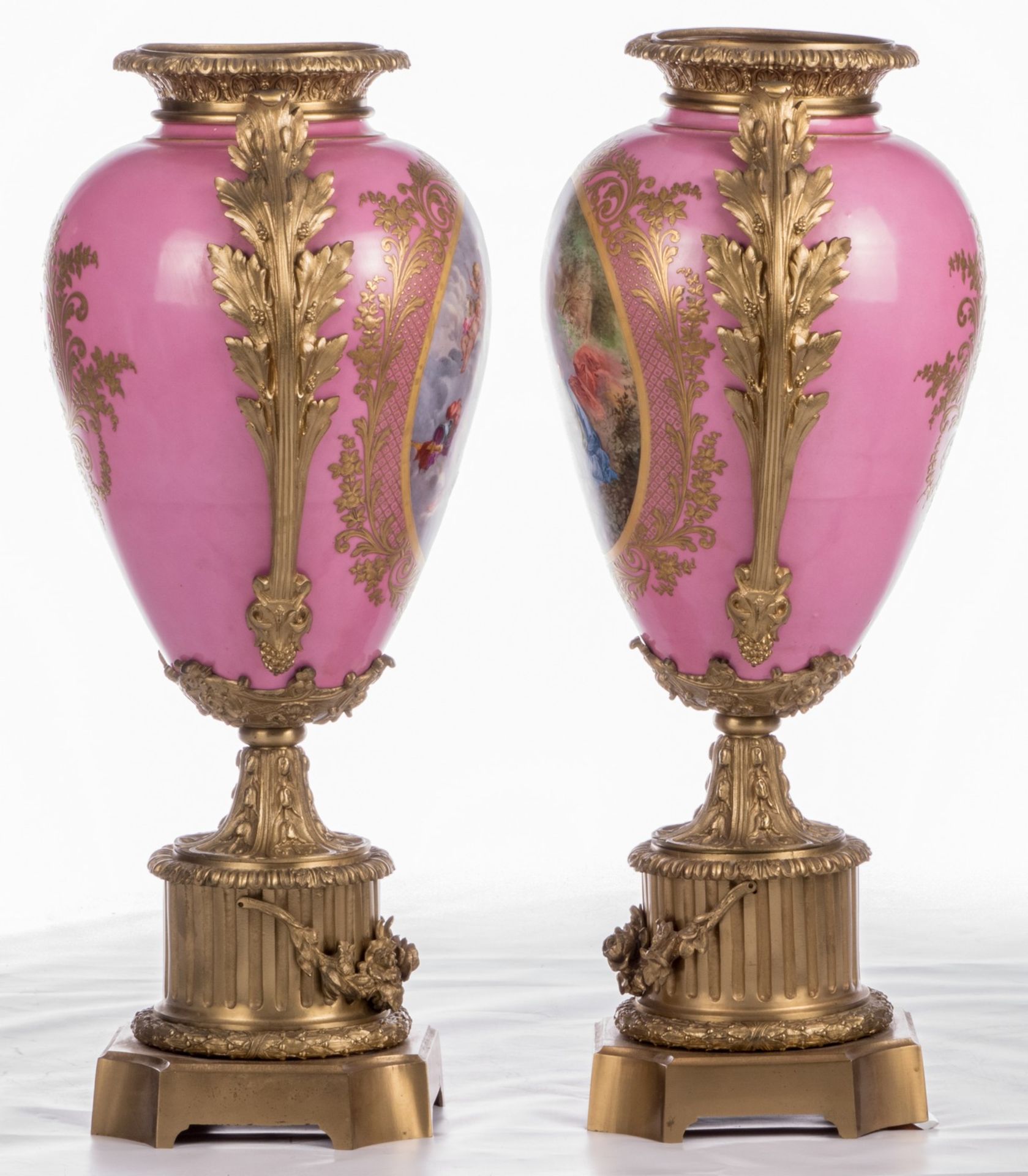 A pair of, probably, Sèvres vases with neoclassical bronze mounts, the decoration with "Rose - Image 4 of 9