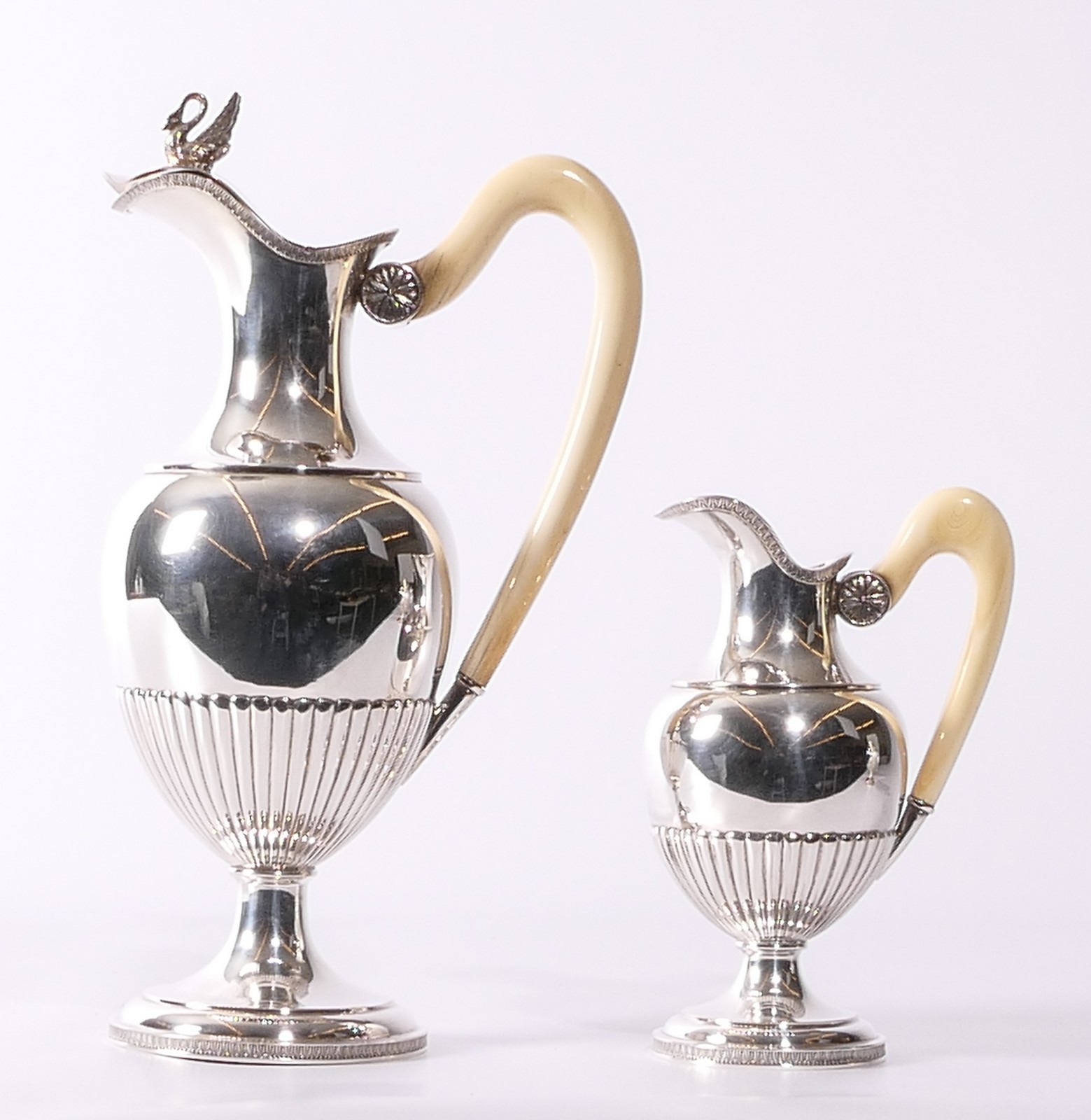 A four-piece silver tea and coffee set with ivory handles, Wolf-Zondervan, 835/000, 1942-1954; added - Image 10 of 19