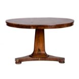 A rosewood veneered mid 19thC dinner table, H 74 - Diameter 122 cm