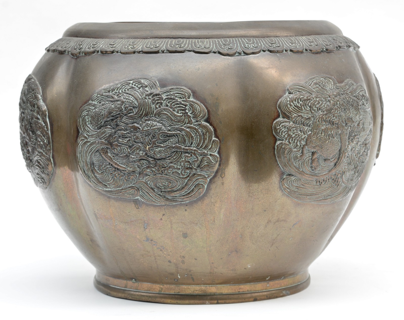 An Oriental brass flowerpot, H 23 - Diameter 32 cm - Image 3 of 7