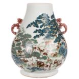 An exceptional Chinese famille rose 'hundred deer'  Hu vase, marked Qianlong, H 45,5 cm (chip on the