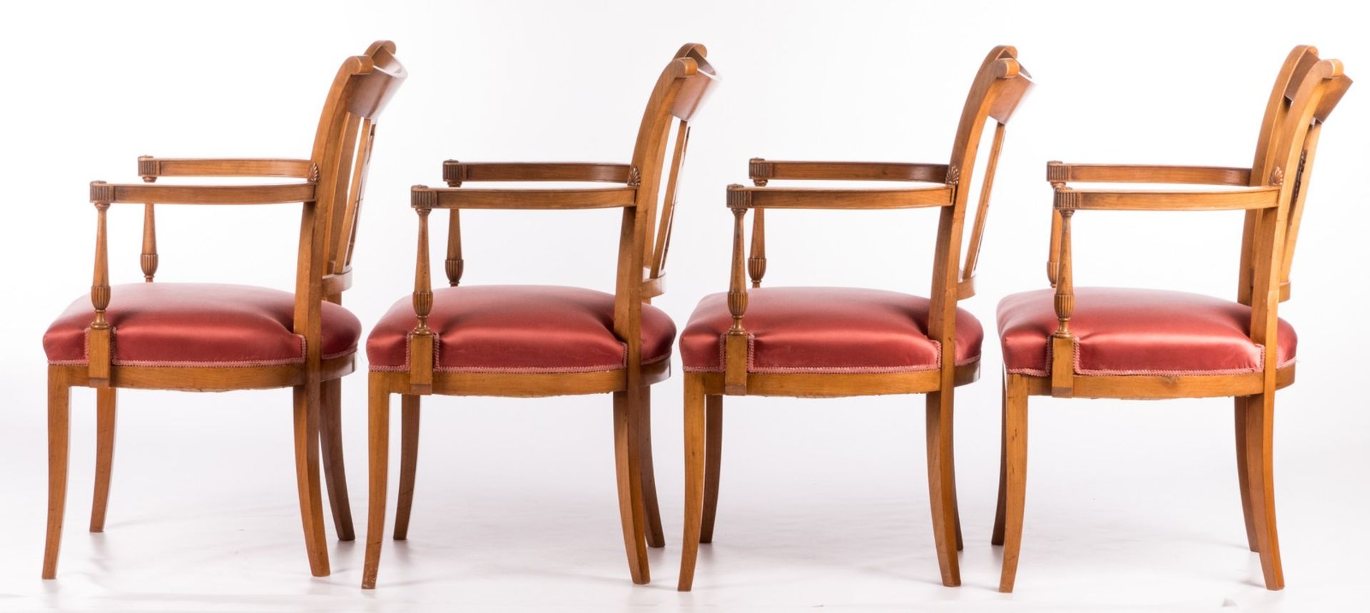 Aa set of four French directoire style cherrywood armchairs, H 88,5 - W 56 - D 59,5 cm - Bild 2 aus 8