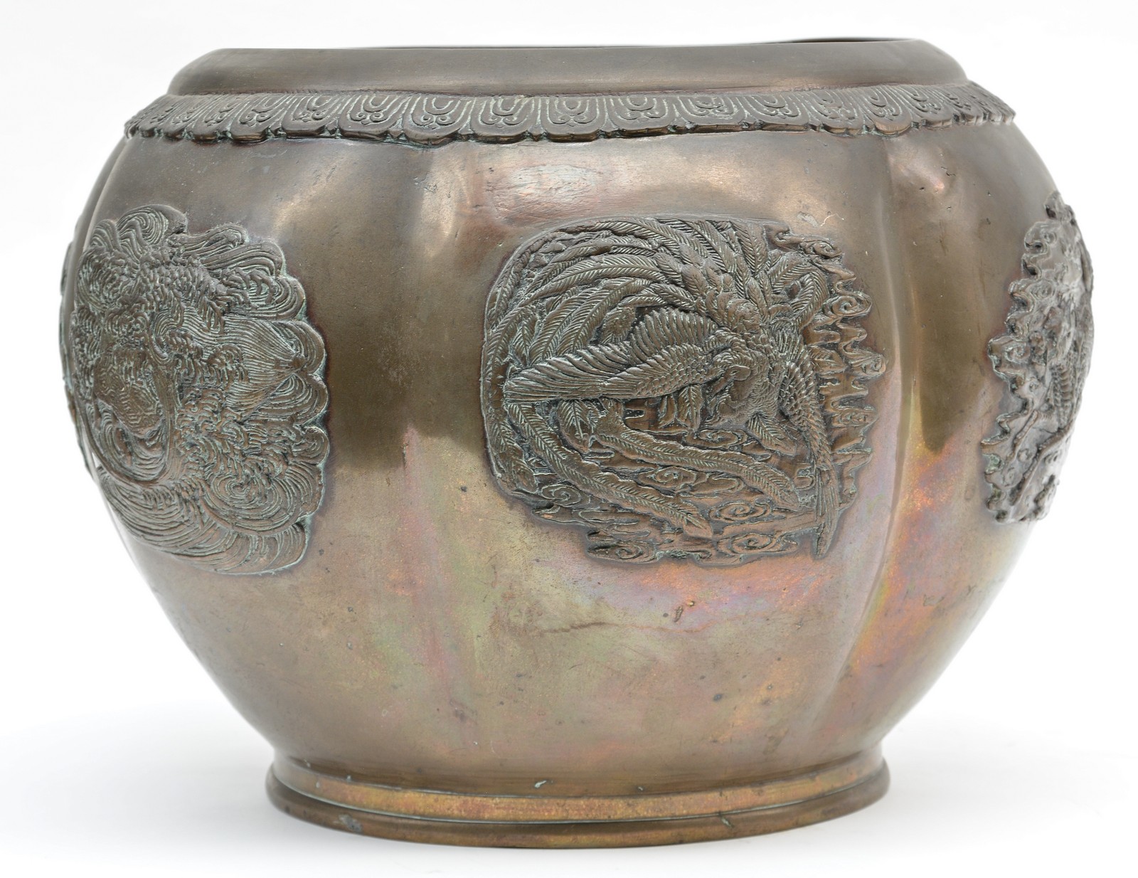 An Oriental brass flowerpot, H 23 - Diameter 32 cm - Image 2 of 7