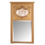 A neoclassical wall mirror with gilt frame, the roundel decorated with angels, H 153 - W 92,5 cm