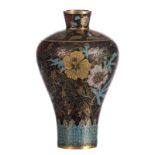 A Chinese cloisonné meiping vase, floral decorated, marked, 19thC, H 20 cm