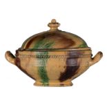 A 19thC polychrome decorated earthenware tureen, H 25 - W 34 cm